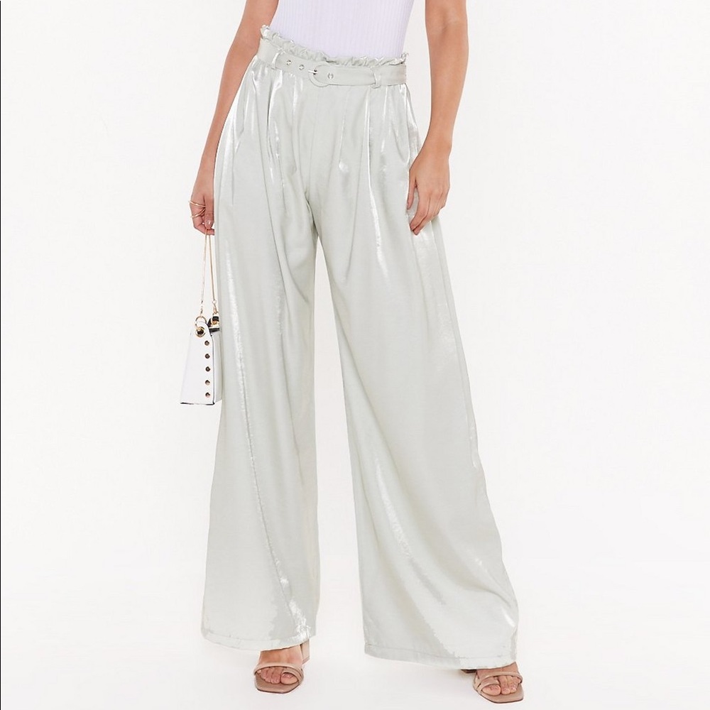 SOLD ✨Nasty Gal Wide-Leg, Belted Shimmer Pants✨